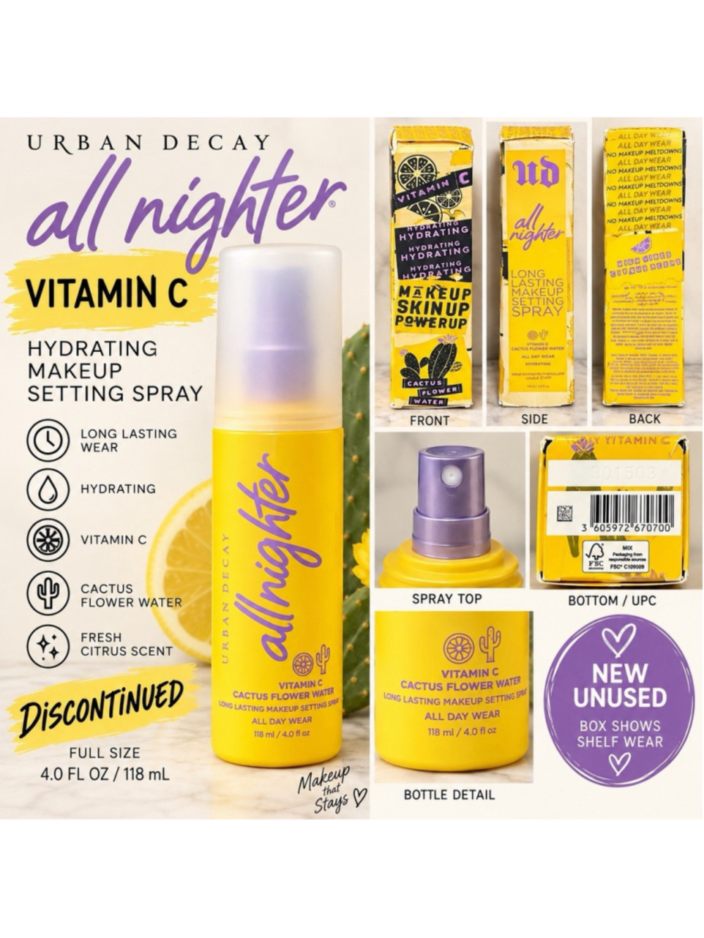 Urban Decay All Nighter Vitamin C Hydrating Setting Spray 4 oz DISCONTINUED NEW